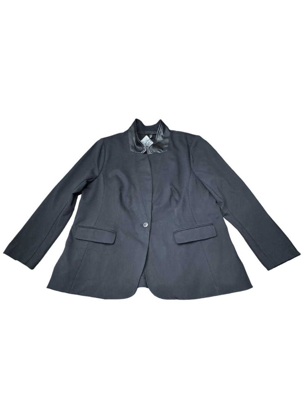 NWT Lane Bryant The Bryant Blazer Black Vegan Leather Collar Trim Ponte Size 22